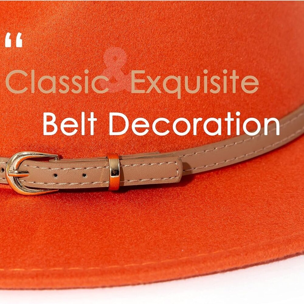 Women Classic Felt Fedora Wide Brim Hat with Belt Buckle - Picture 3 of 8
